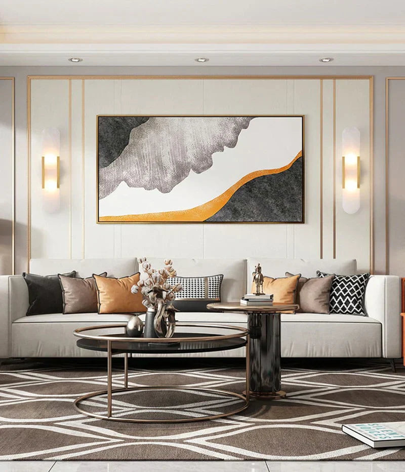 "Elegant black & gold LED wall lamp with sleek metal finish, perfect for modern interiors, offers stylish, warm lighting."