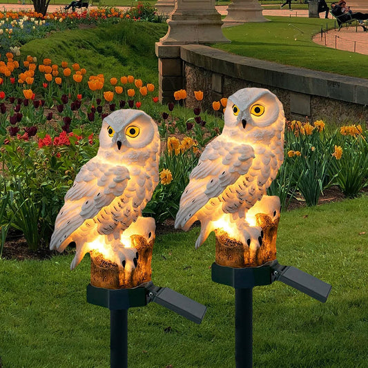 Outdoor Solar Owl Lamp Set with LED Lighting