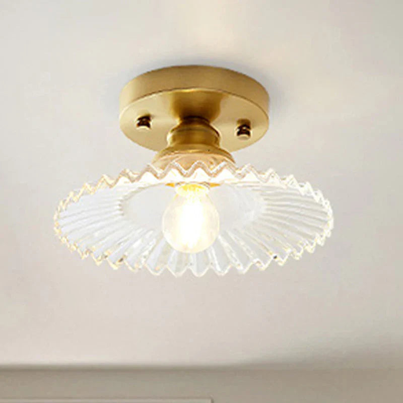 "Vintage-inspired ribbed glass ceiling lamp, green shade, semi-flush design, perfect for modern and classic interiors."
