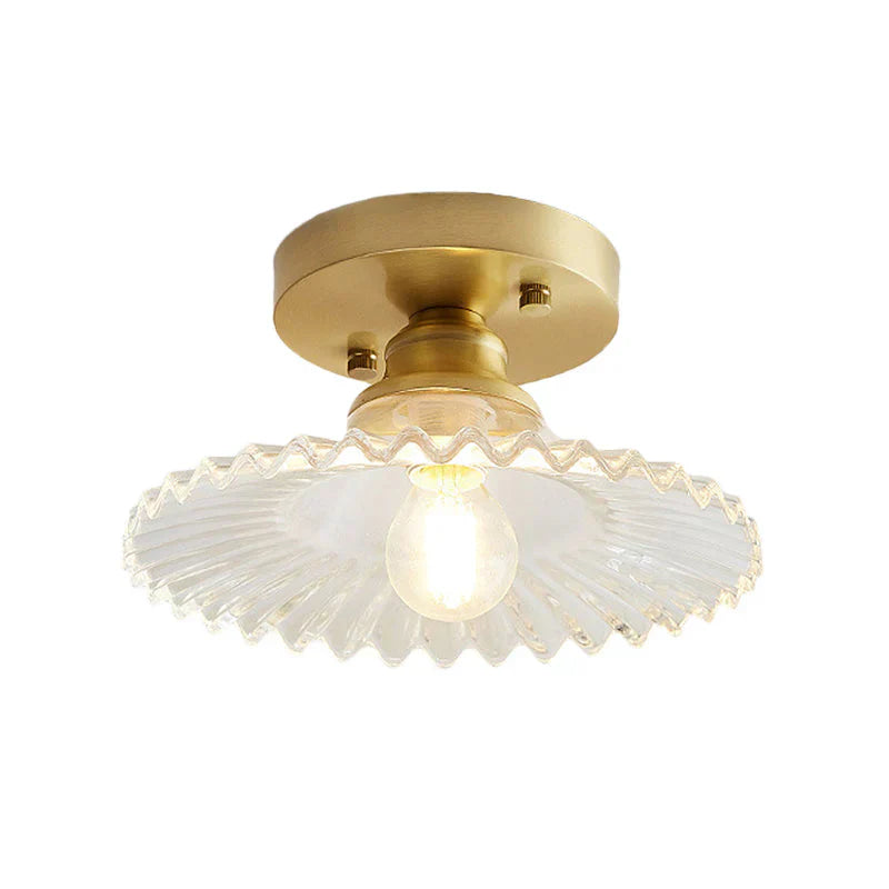 "Vintage-inspired ribbed glass ceiling lamp, green shade, semi-flush design, perfect for modern and classic interiors."